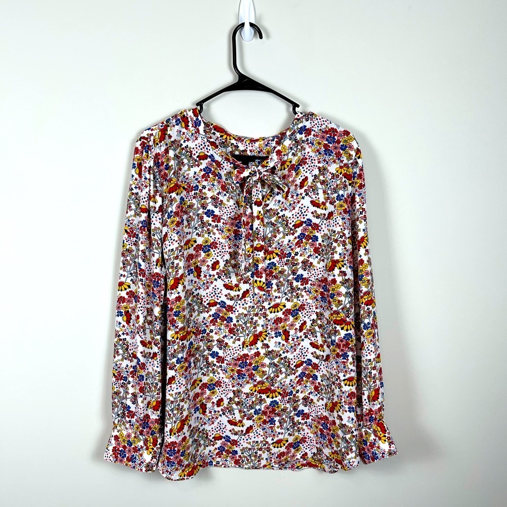 Talbots Floral Long Sleeve Tie Blouse